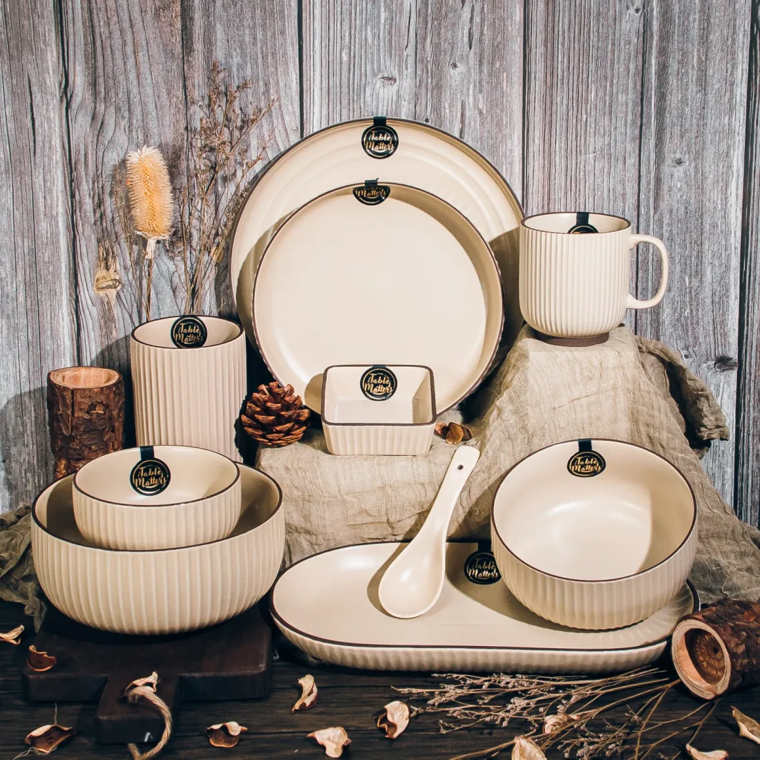 Cream ceramic plates, bowls and mugs from Table Matters